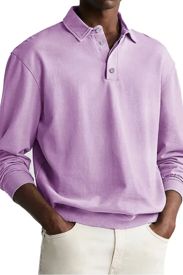 Men's Retro Distressed Comfortable Long Sleeve Lapel Polo Shirt