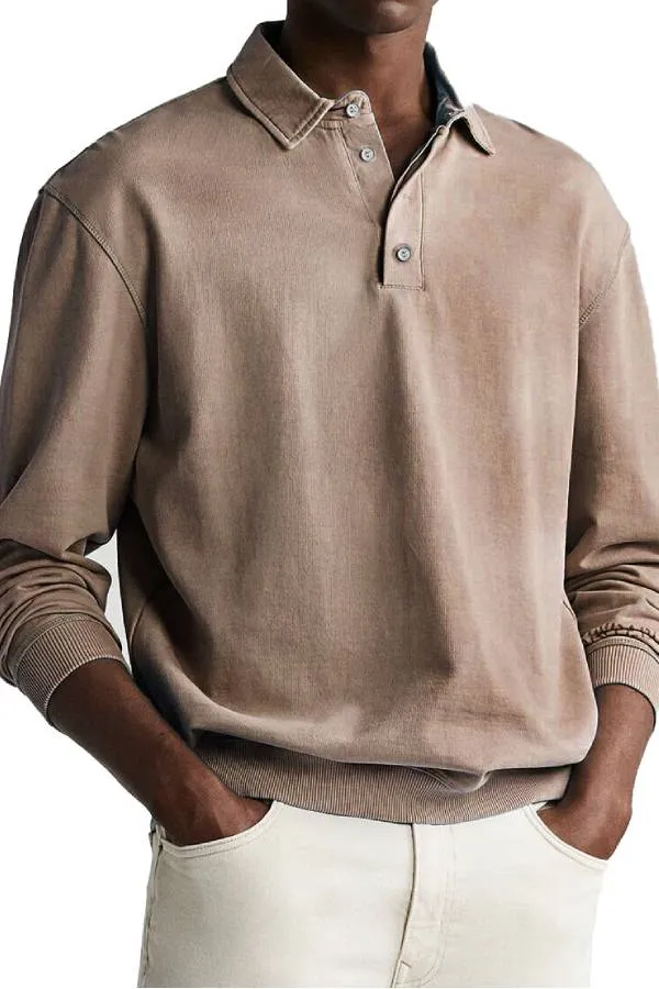 Men's Retro Distressed Comfortable Long Sleeve Lapel Polo Shirt