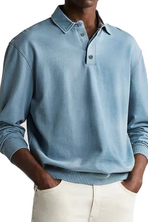 Men's Retro Distressed Comfortable Long Sleeve Lapel Polo Shirt