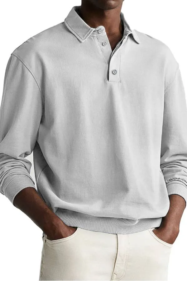 Men's Retro Distressed Comfortable Long Sleeve Lapel Polo Shirt