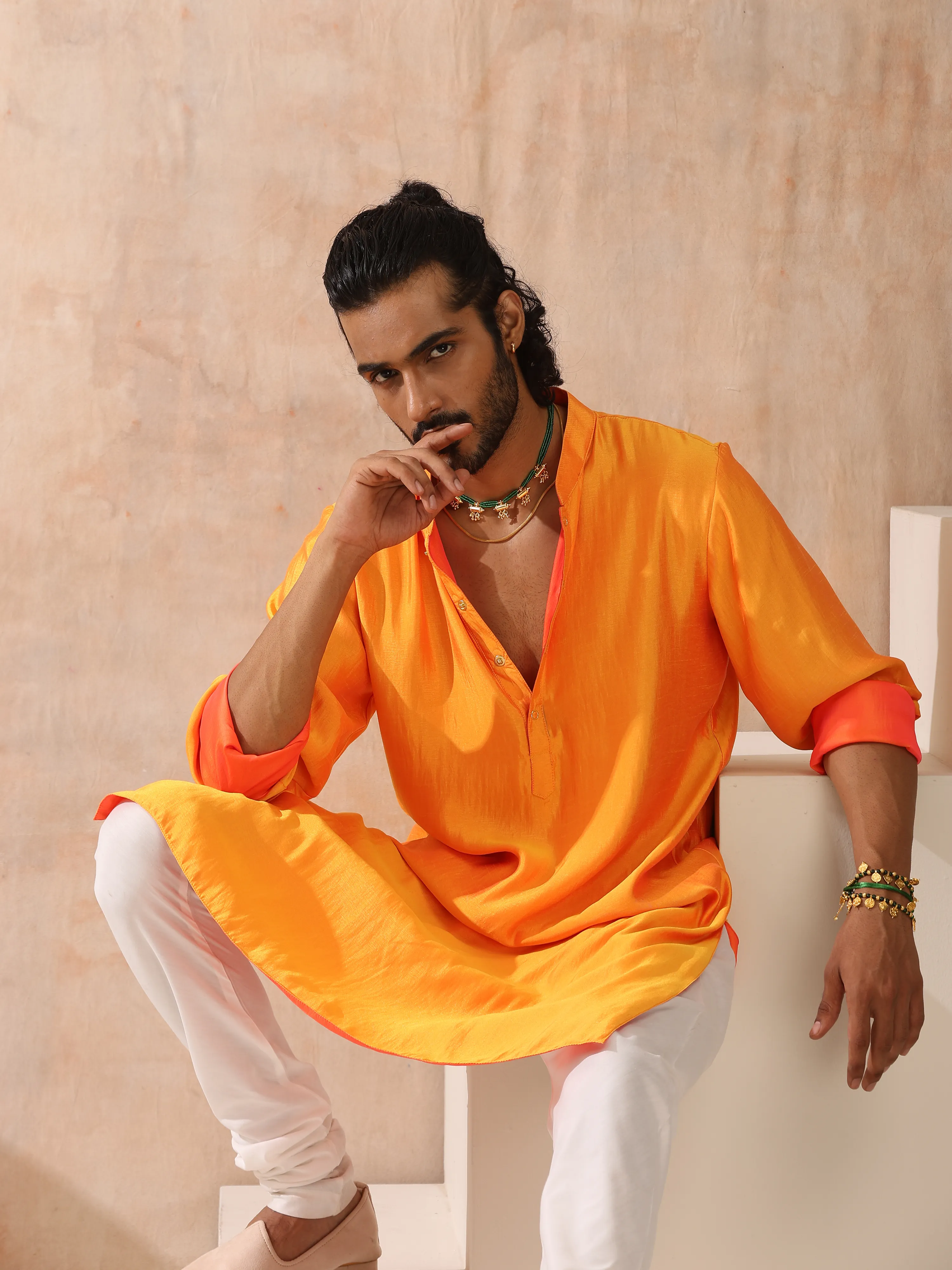 Mens Reversible Pink and Orange Kurta