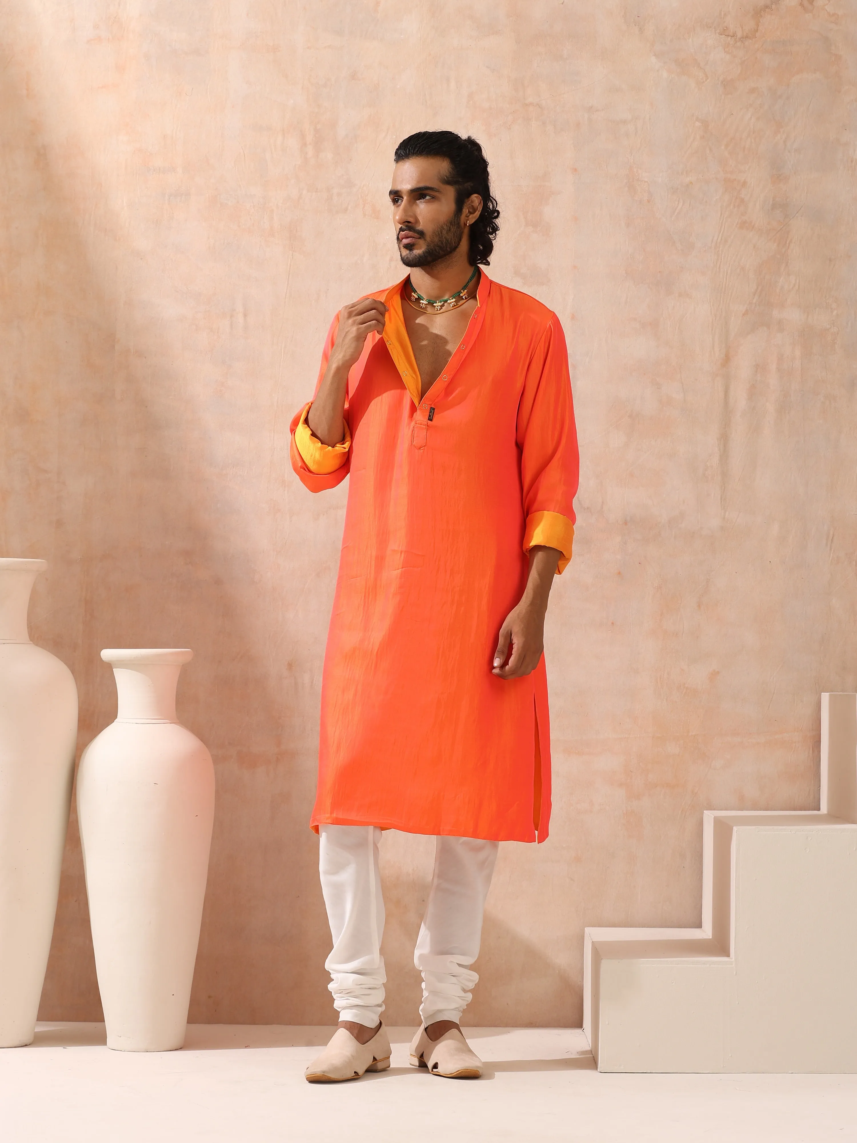 Mens Reversible Pink and Orange Kurta
