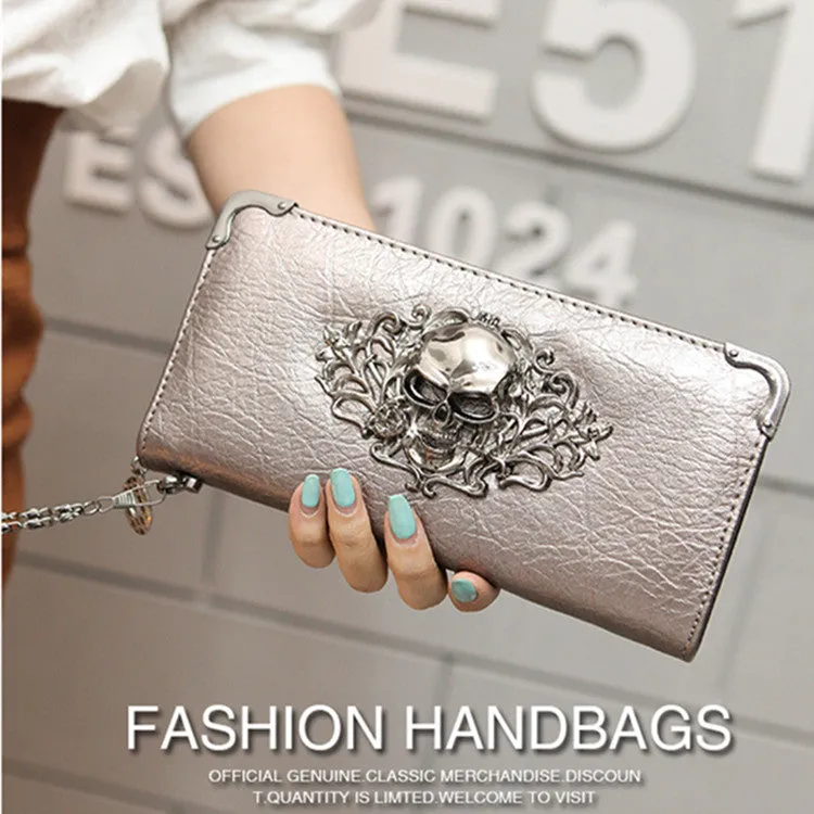 Men's Skull Fashion Personality Long Punk Clutch Handbags