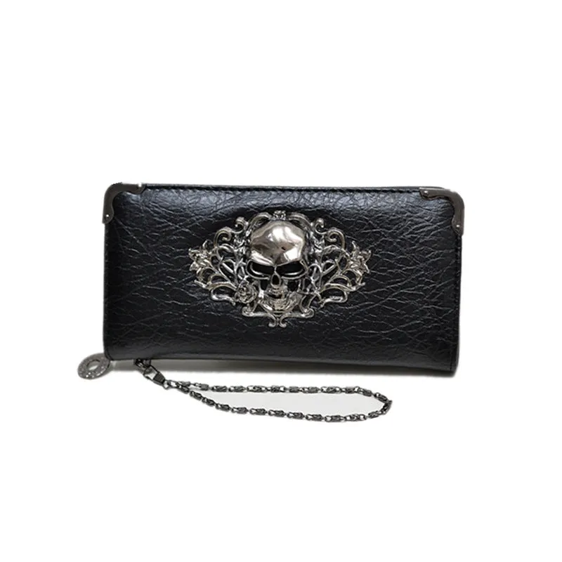 Men's Skull Fashion Personality Long Punk Clutch Handbags