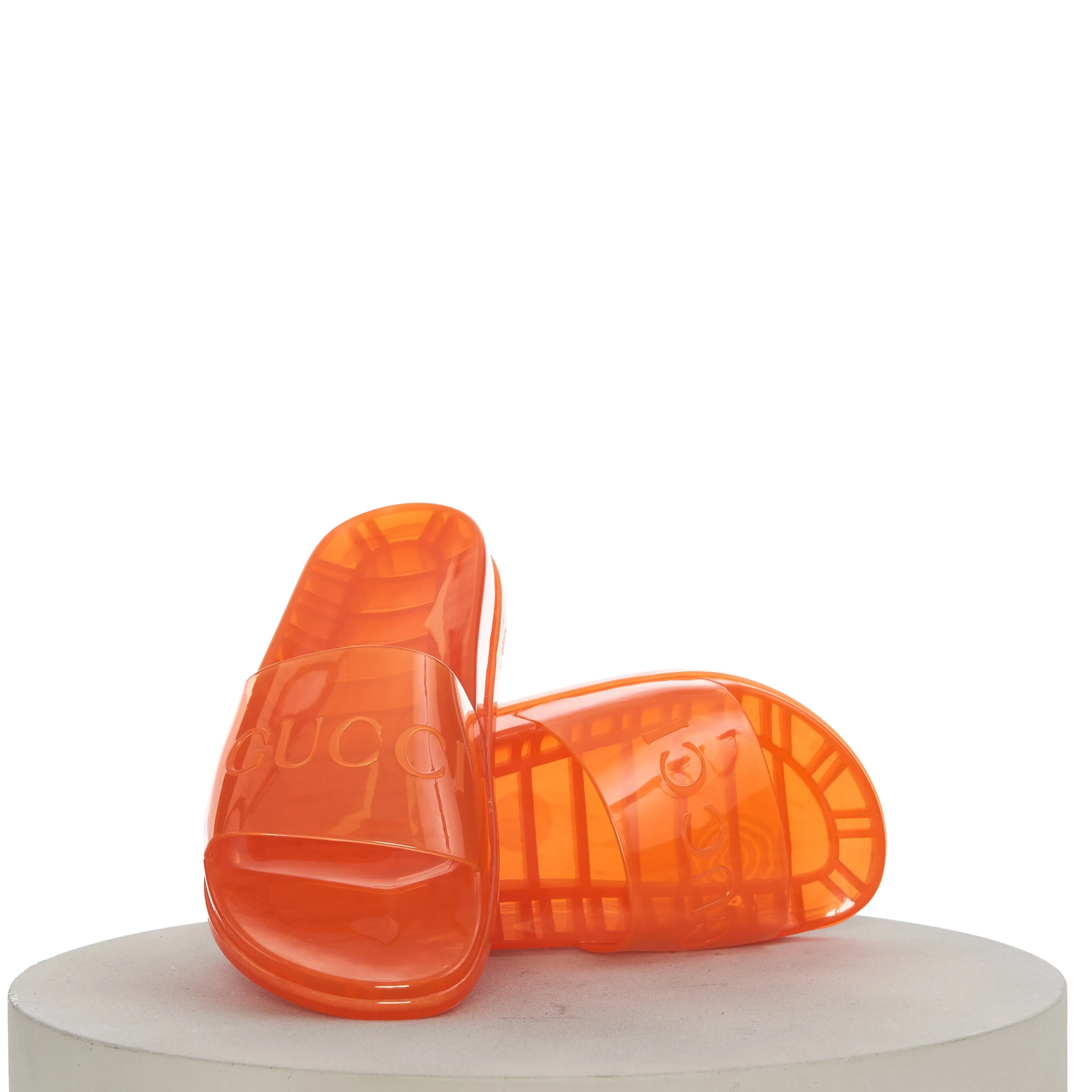 Men's Slide Sandals with Gucci Logo In Transparent Orange Rubber
