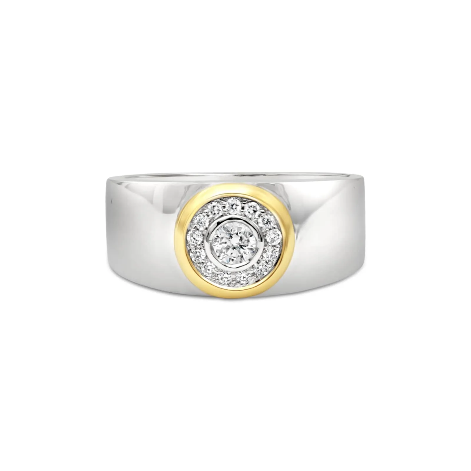 Men's Solitiare Halo Diamond Ring in Two-Tone Gold