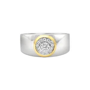 Men's Solitiare Halo Diamond Ring in Two-Tone Gold