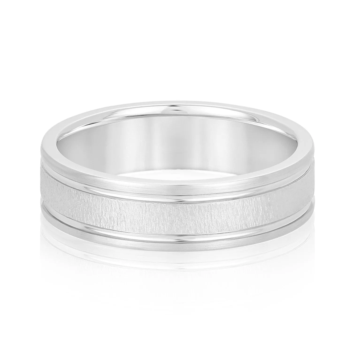 Men's Textured Inlay and Double Groove Style Band