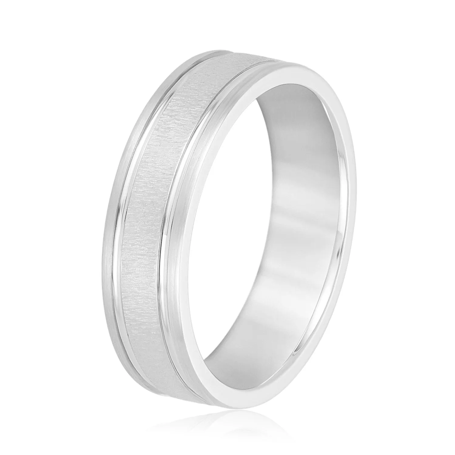 Men's Textured Inlay and Double Groove Style Band
