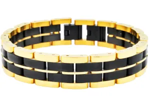 Men's Two Toned Gold and Black Stainless Steel Bracelet