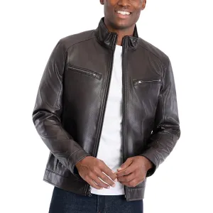 Michael Kors Mens Perforated Faux Leather Motorcycle Jacket