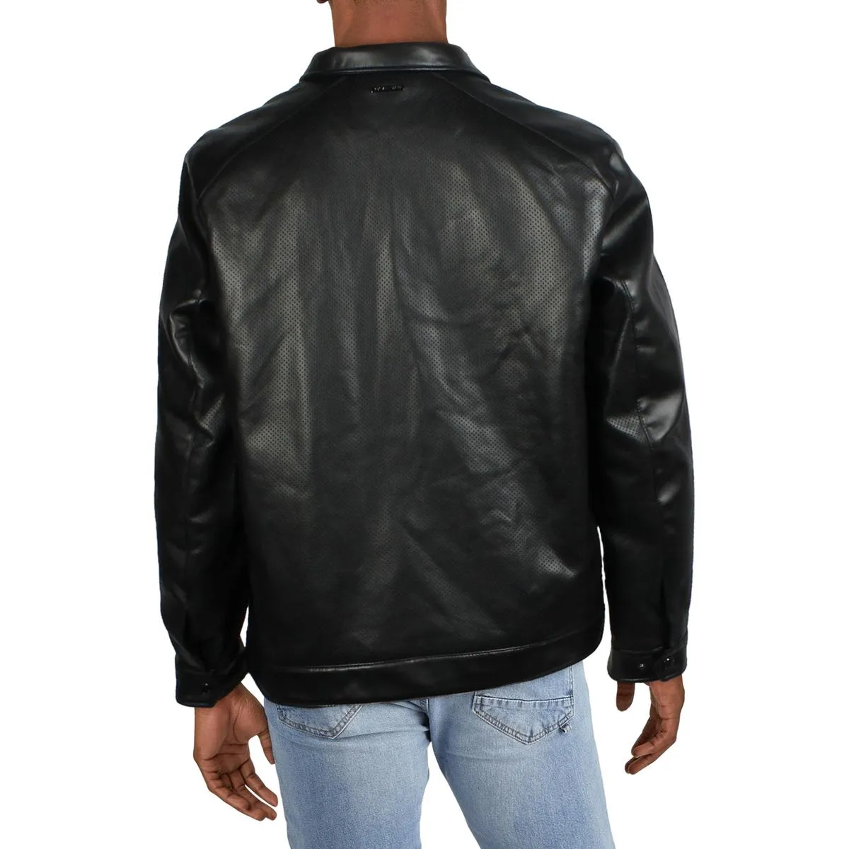 Michael Kors Mens Perforated Faux Leather Motorcycle Jacket