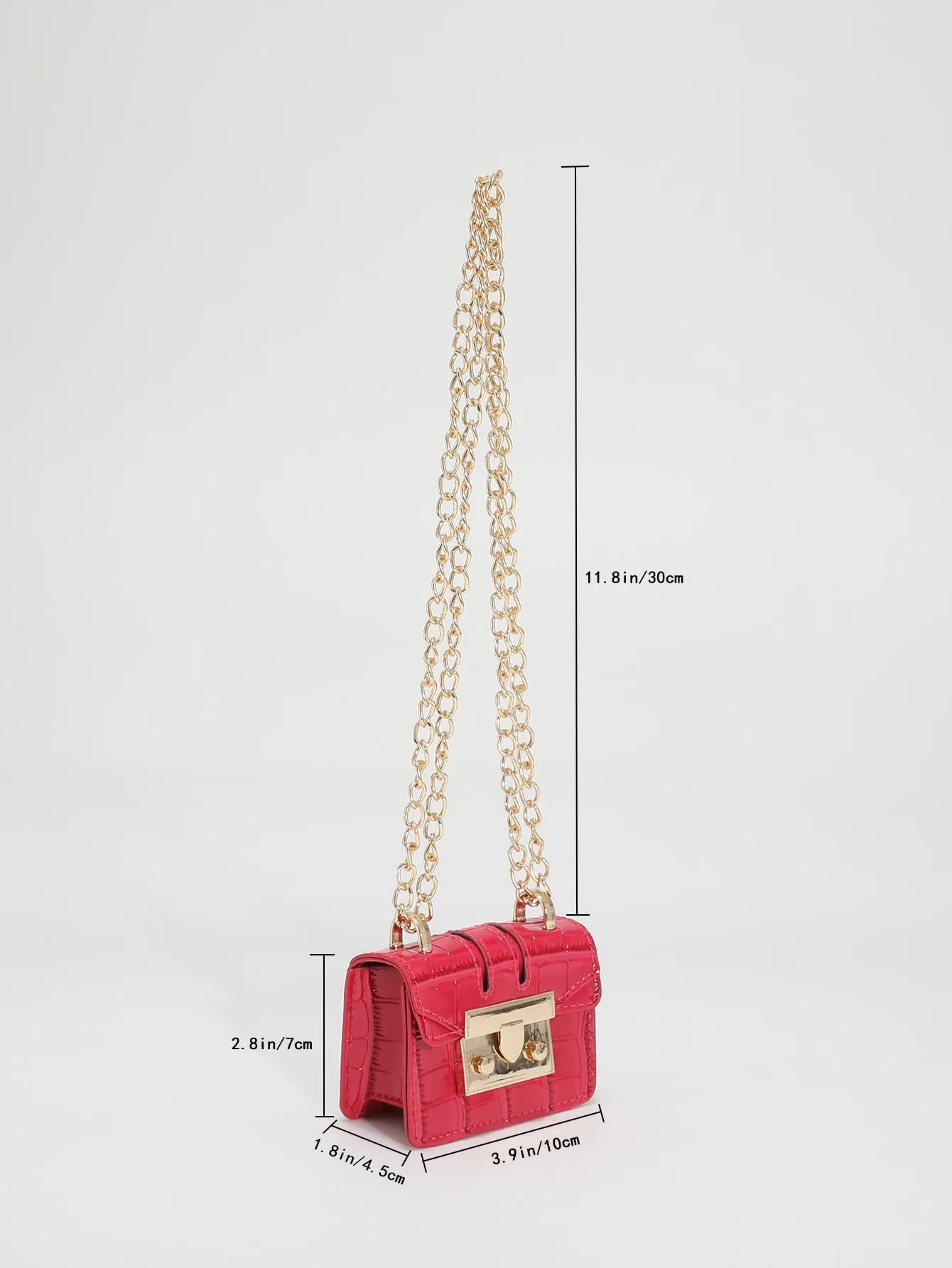 Mini Crocodile Embossed Push Lock Flap Chain Square Bag -  Hot Pink