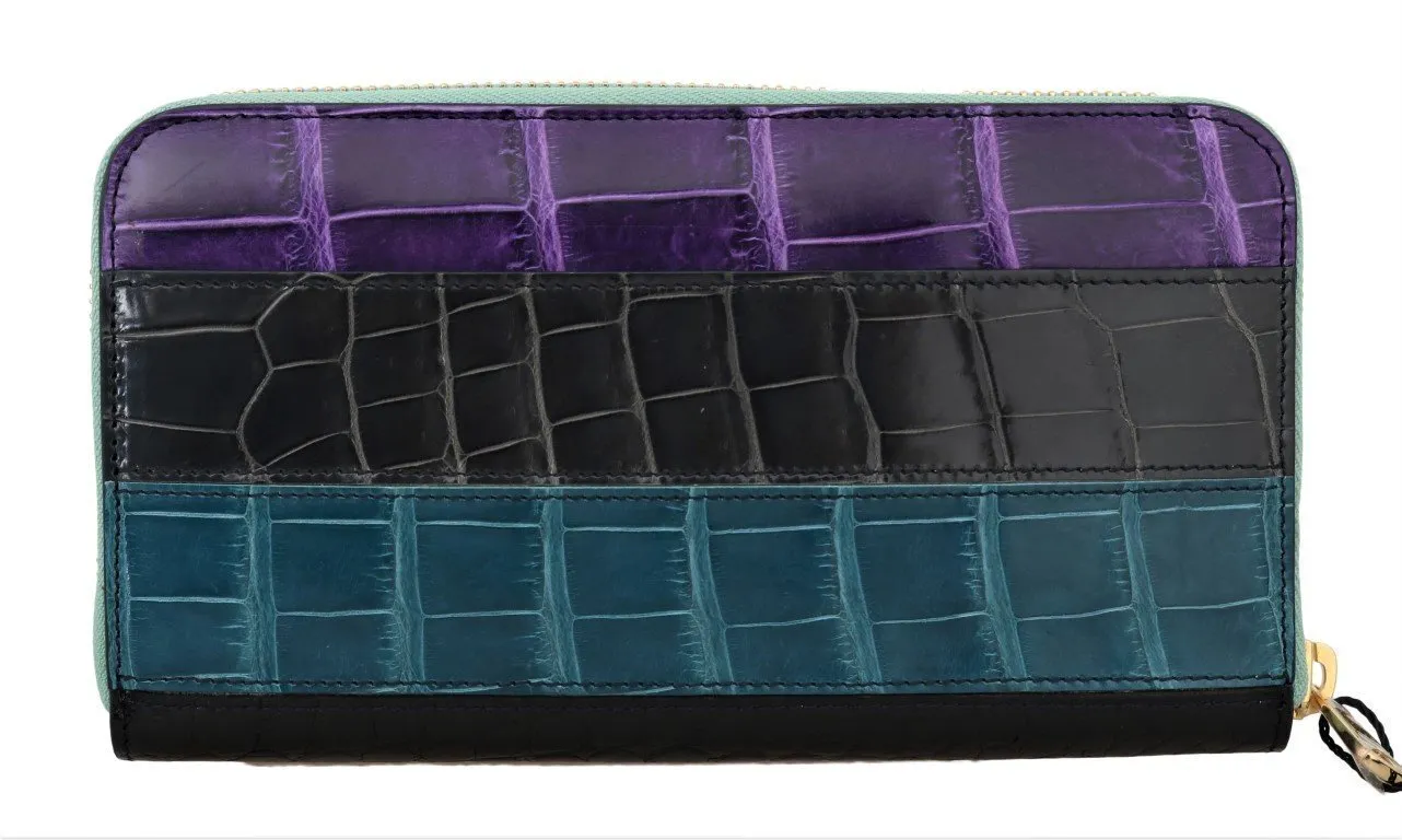 Multicolor Crocodile Leather Continental Wallet
