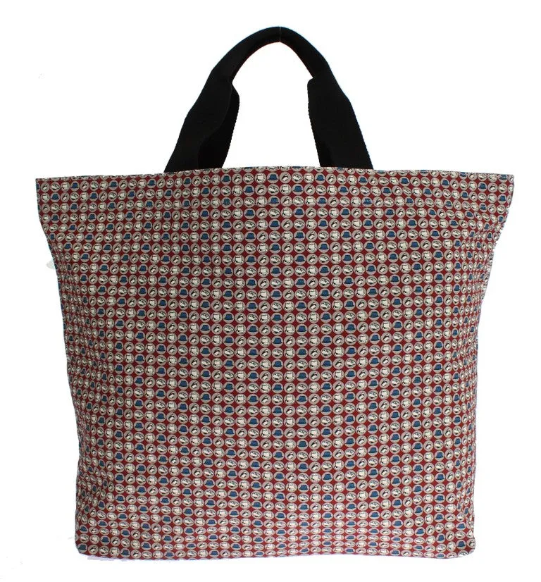 Multicolor Hat Print Cotton Denim Shopping Bag