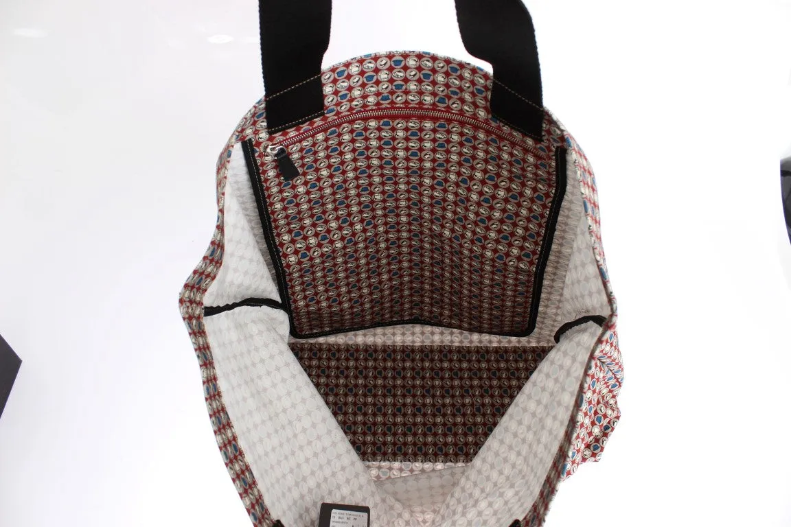 Multicolor Hat Print Cotton Denim Shopping Bag