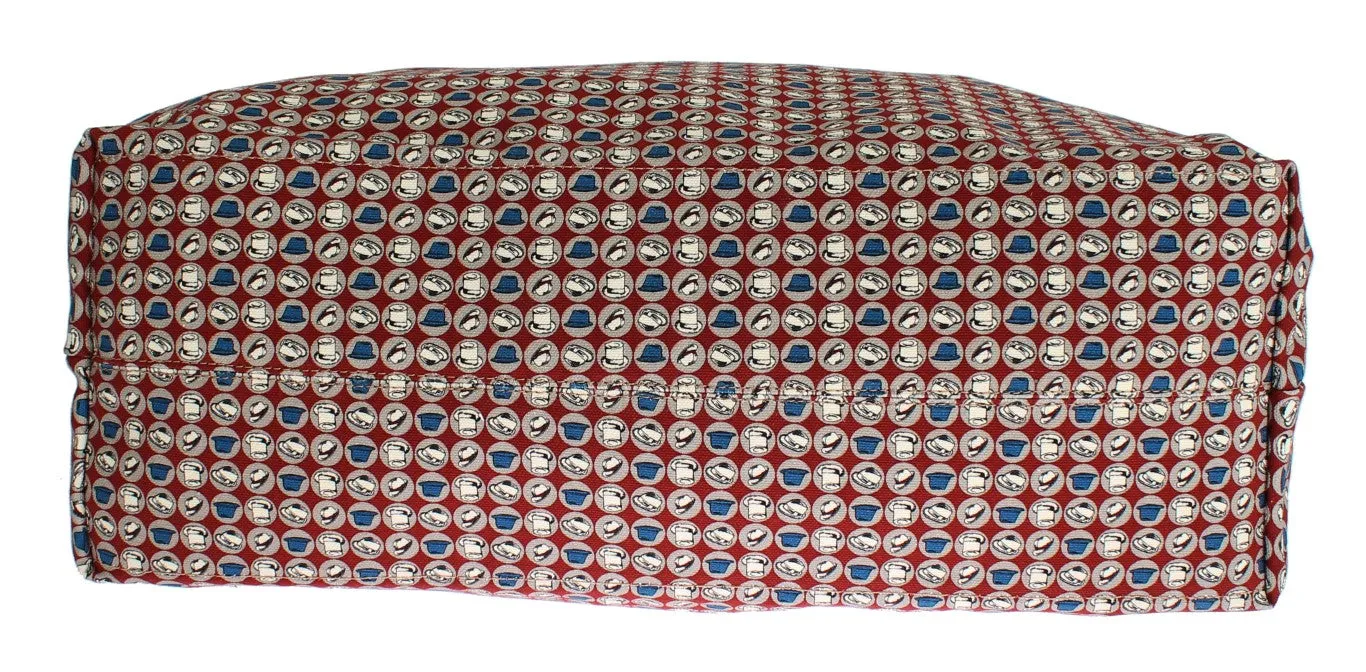 Multicolor Hat Print Cotton Denim Shopping Bag