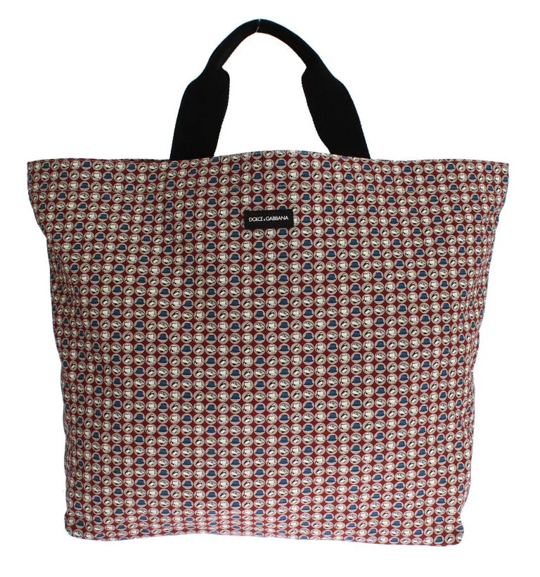 Multicolor Hat Print Cotton Denim Shopping Bag