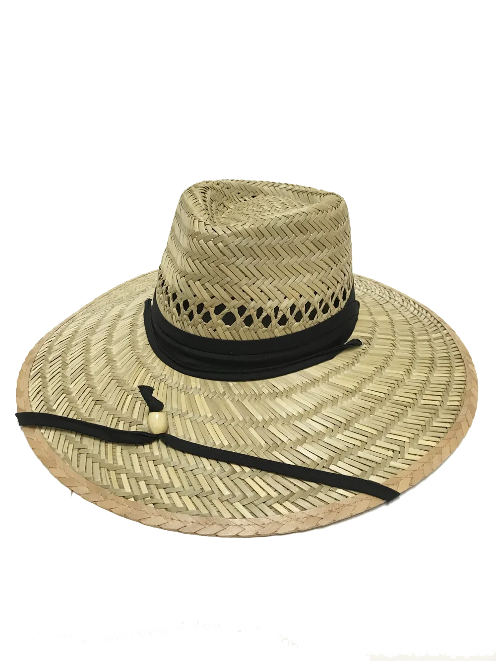 Natural and Neutral Hats Men's Rush Straw Beach Hat with Solid Fabric Band and Chin Strap