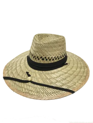 Natural and Neutral Hats Men's Rush Straw Beach Hat with Solid Fabric Band and Chin Strap