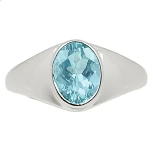 Natural Aquamarine 925 Solid Sterling Silver Unisex Ring Size 8.5, 8.75