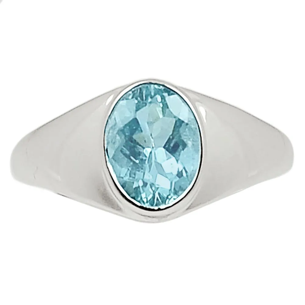 Natural Aquamarine 925 Solid Sterling Silver Unisex Ring Size 8.5, 8.75