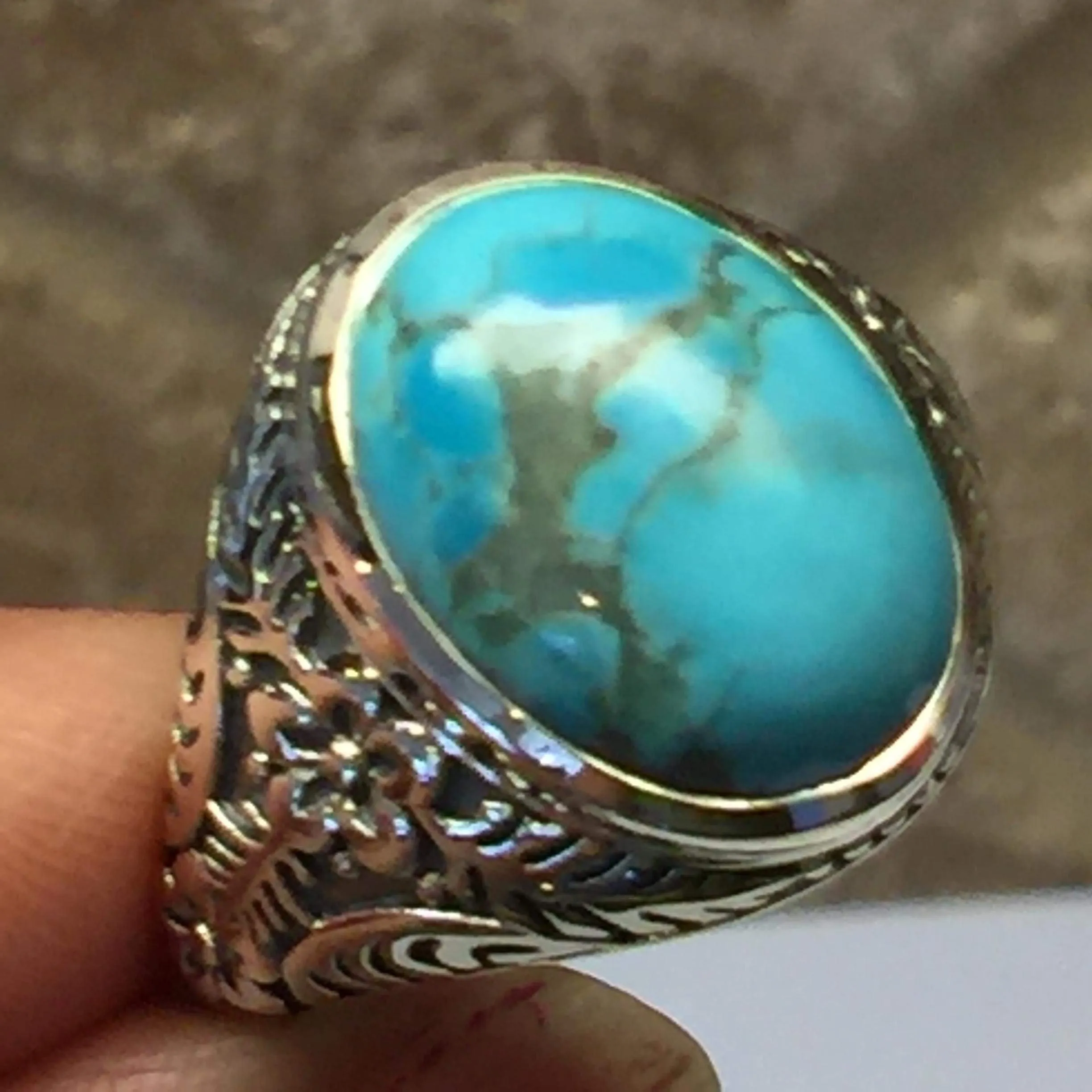 Natural Blue Mohave Turquoise 925 Solid Sterling Silver Men's Ring Size 6, 7, 8, 9, 10, 11, 12, 13
