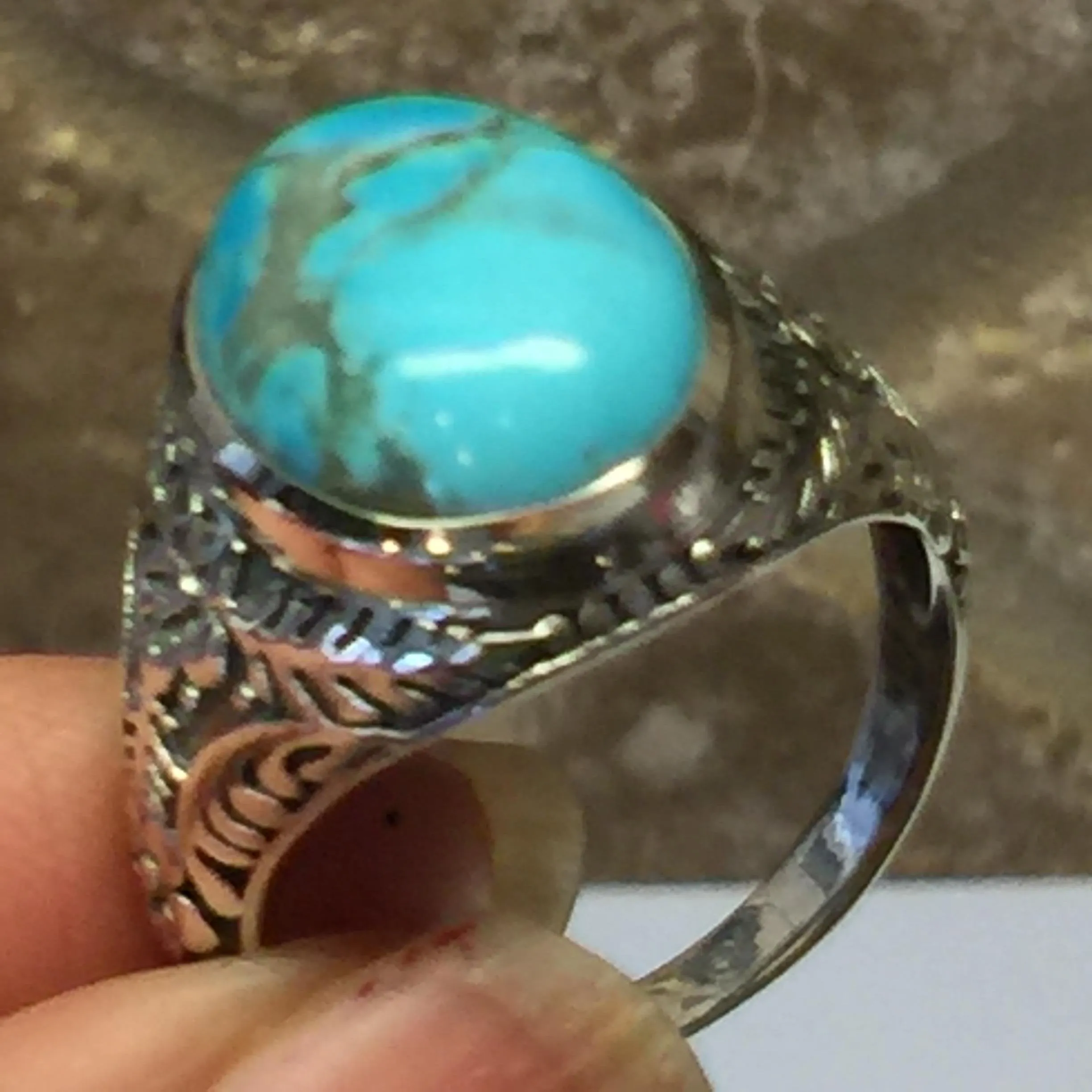 Natural Blue Mohave Turquoise 925 Solid Sterling Silver Men's Ring Size 6, 7, 8, 9, 10, 11, 12, 13