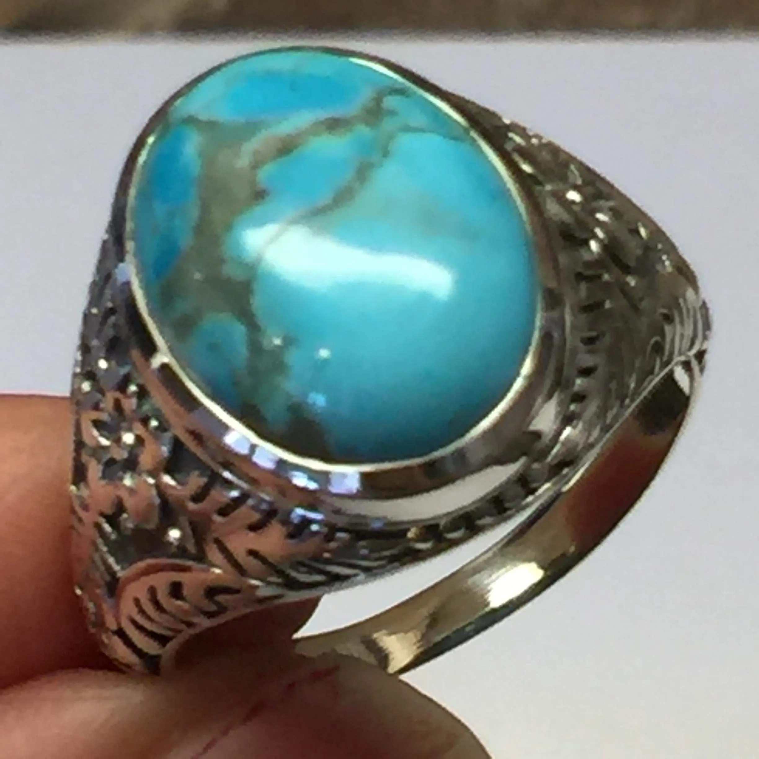 Natural Blue Mohave Turquoise 925 Solid Sterling Silver Men's Ring Size 6, 7, 8, 9, 10, 11, 12, 13