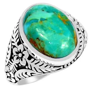 Natural Blue Mohave Turquoise 925 Solid Sterling Silver Men's Ring Size 6, 7, 8, 9, 10, 11, 12, 13