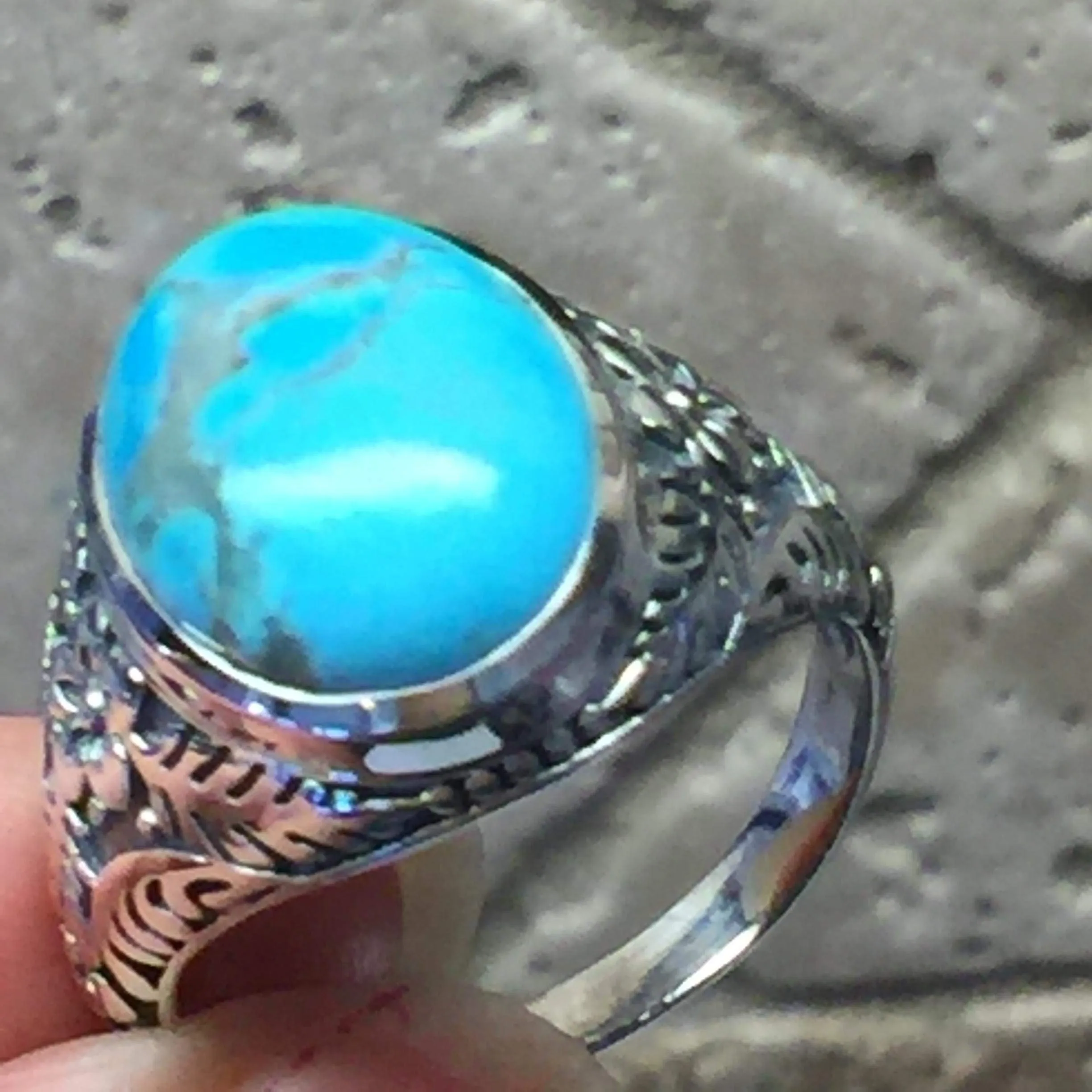 Natural Blue Mohave Turquoise 925 Solid Sterling Silver Men's Ring Size 6, 7, 8, 9, 10, 11, 12, 13