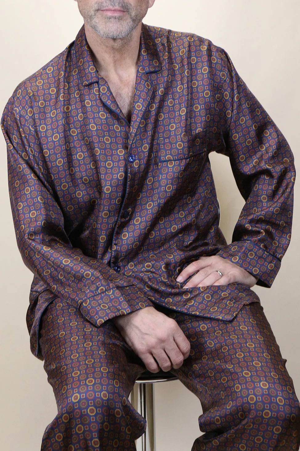 Navy and Copper Silk Pajama Set