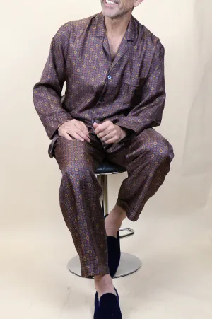 Navy and Copper Silk Pajama Set