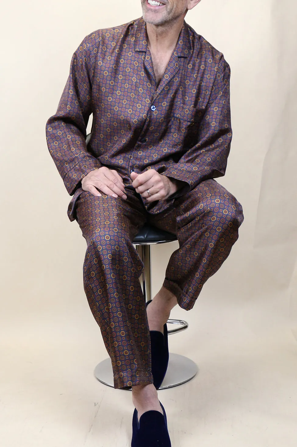 Navy and Copper Silk Pajama Set