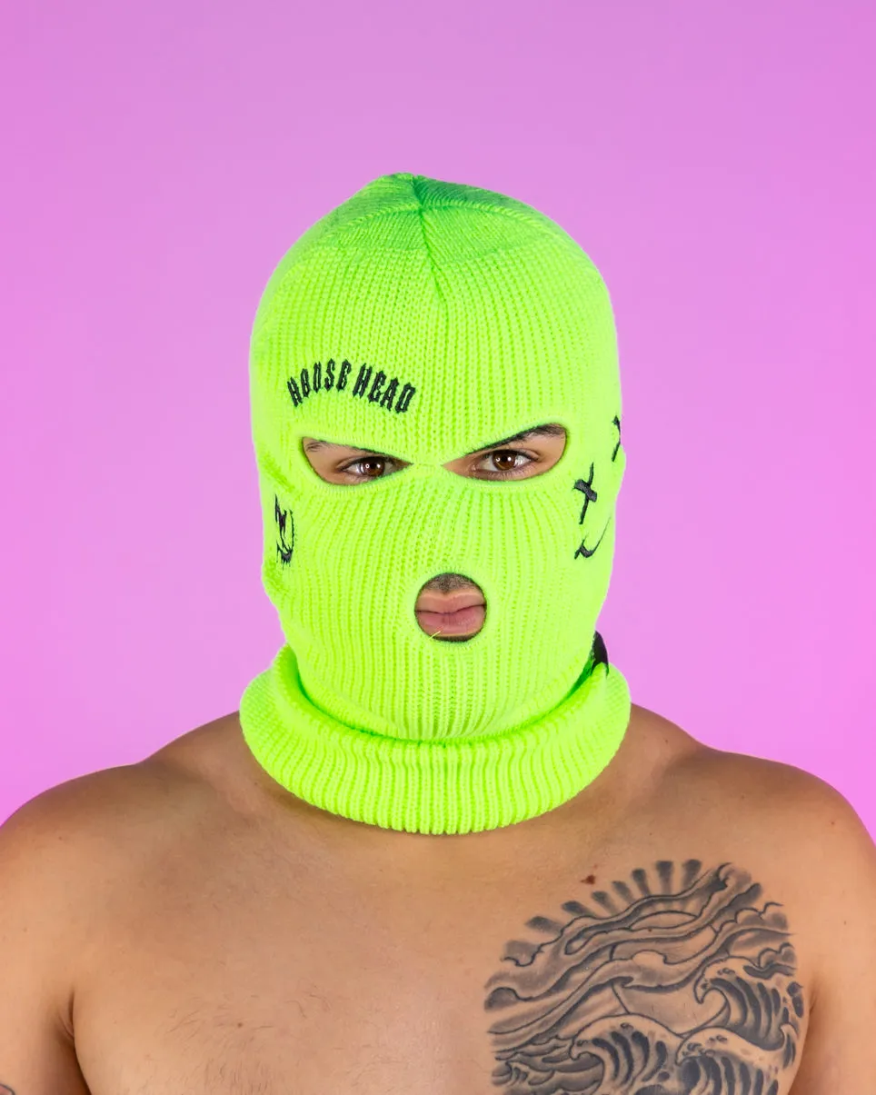 Neon Green House Head Smiles Ski Mask