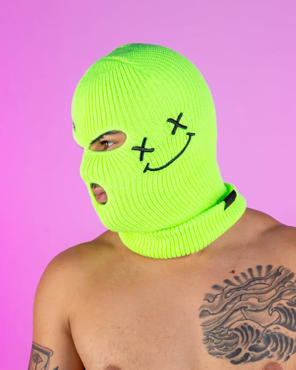 Neon Green House Head Smiles Ski Mask