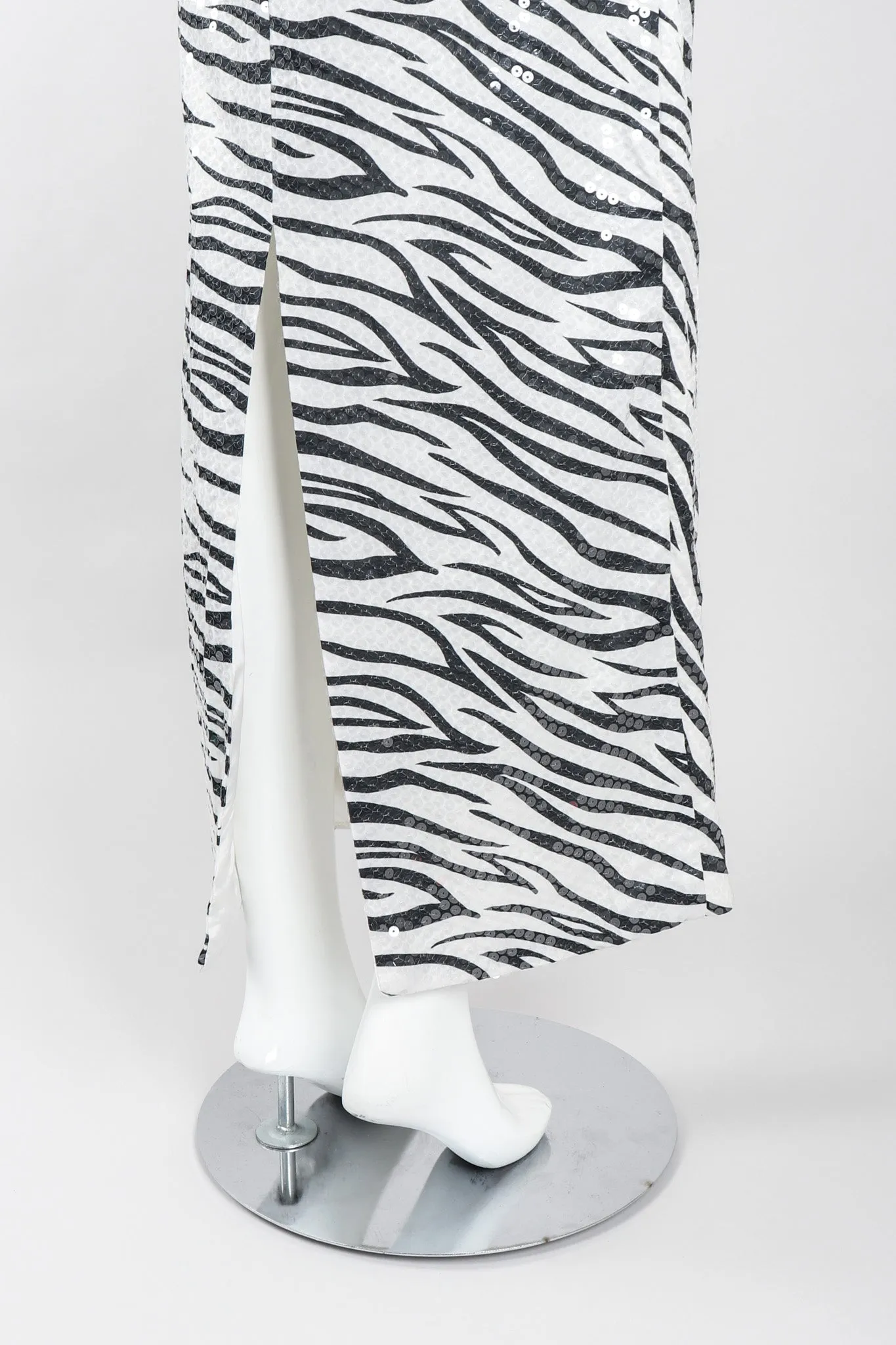 One-Shoulder Zebra Sequin Gown