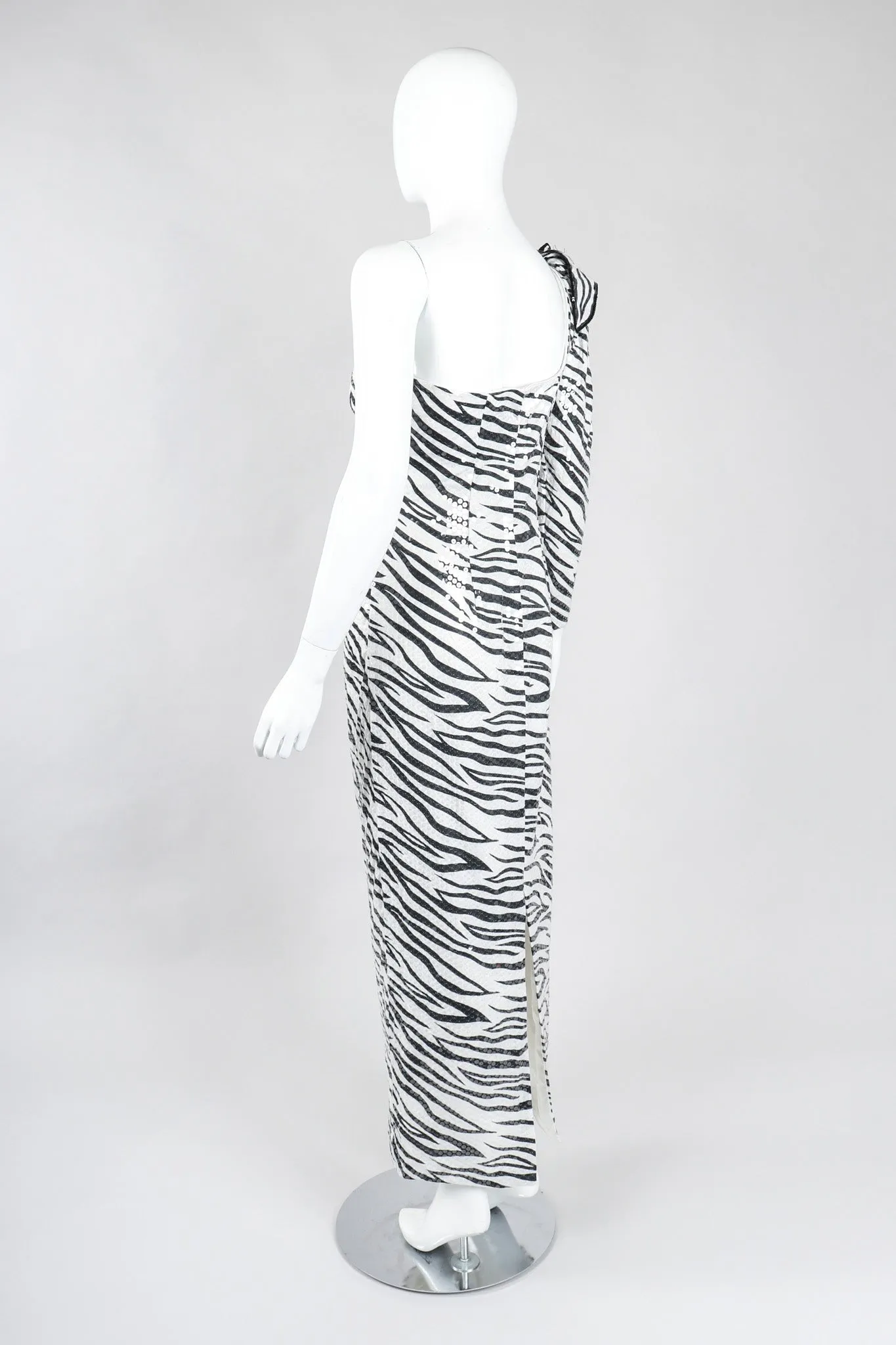One-Shoulder Zebra Sequin Gown