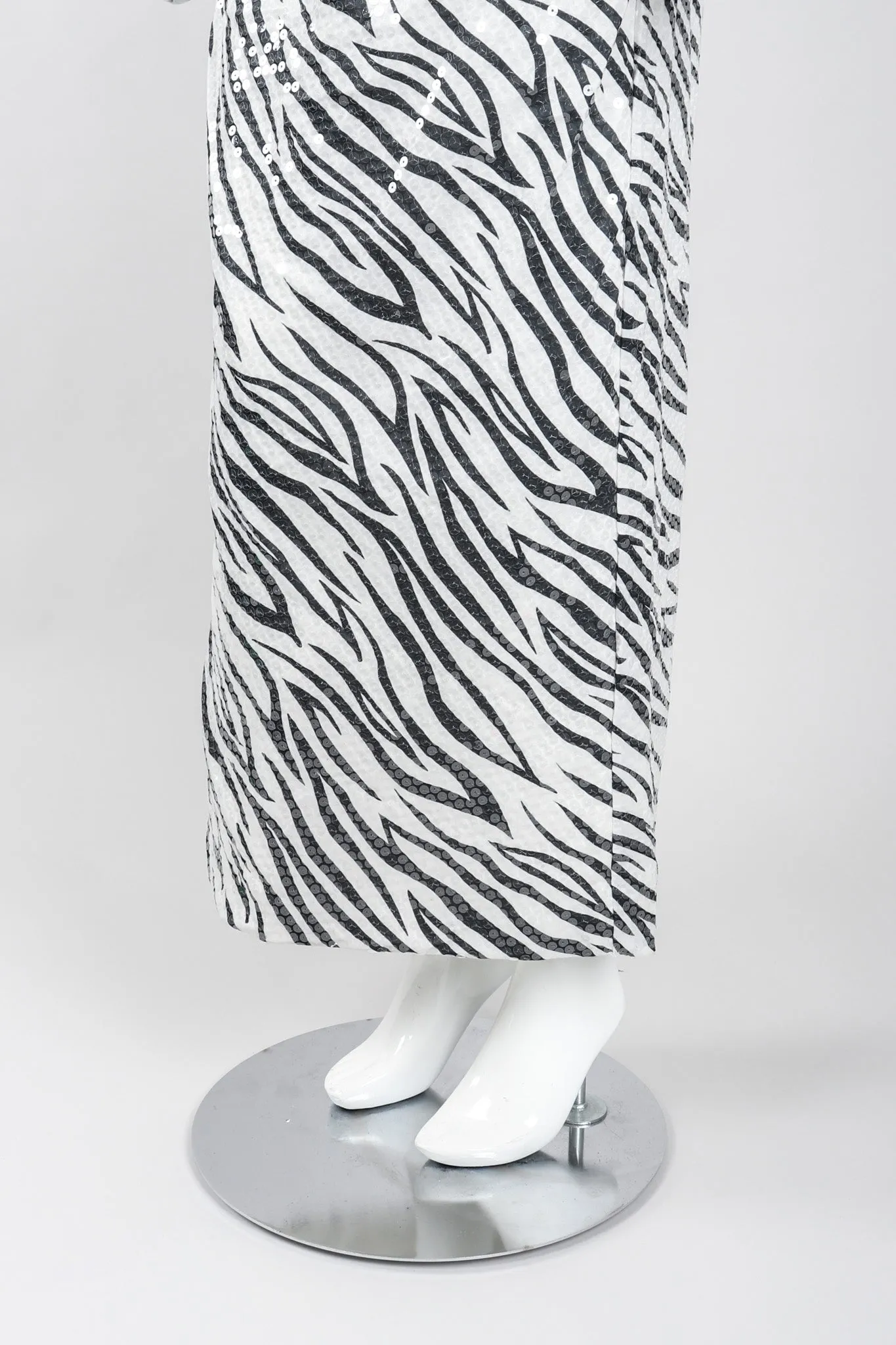 One-Shoulder Zebra Sequin Gown