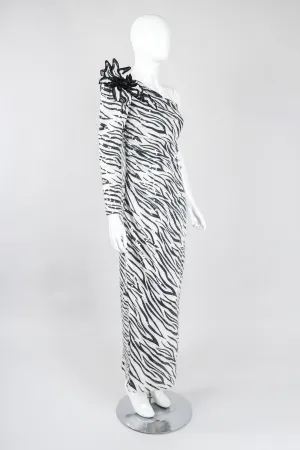 One-Shoulder Zebra Sequin Gown