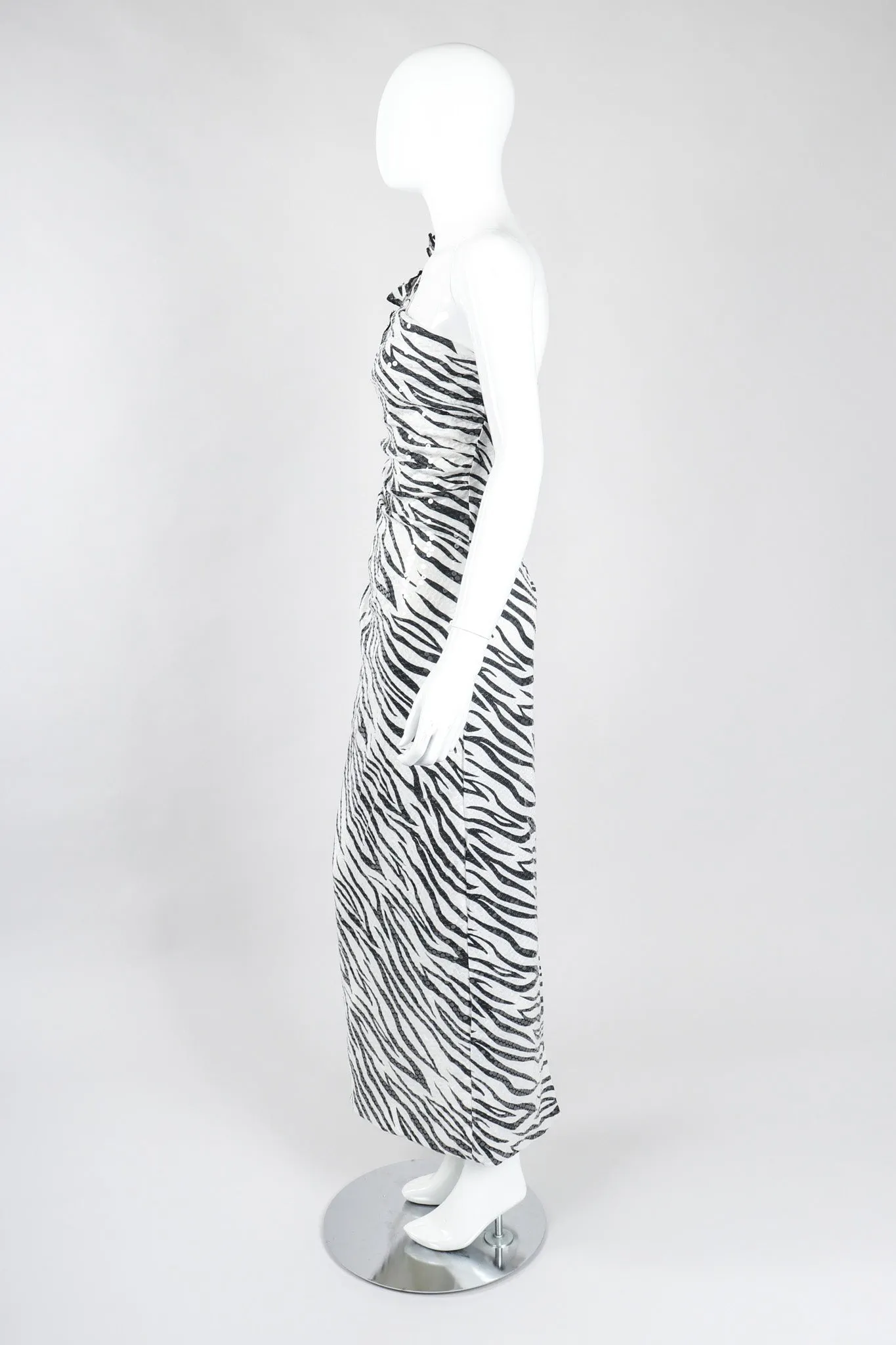 One-Shoulder Zebra Sequin Gown