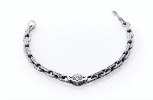 Oxidised Sterling Silver Linked Bracelet Arabesque Pattern Centre Plate