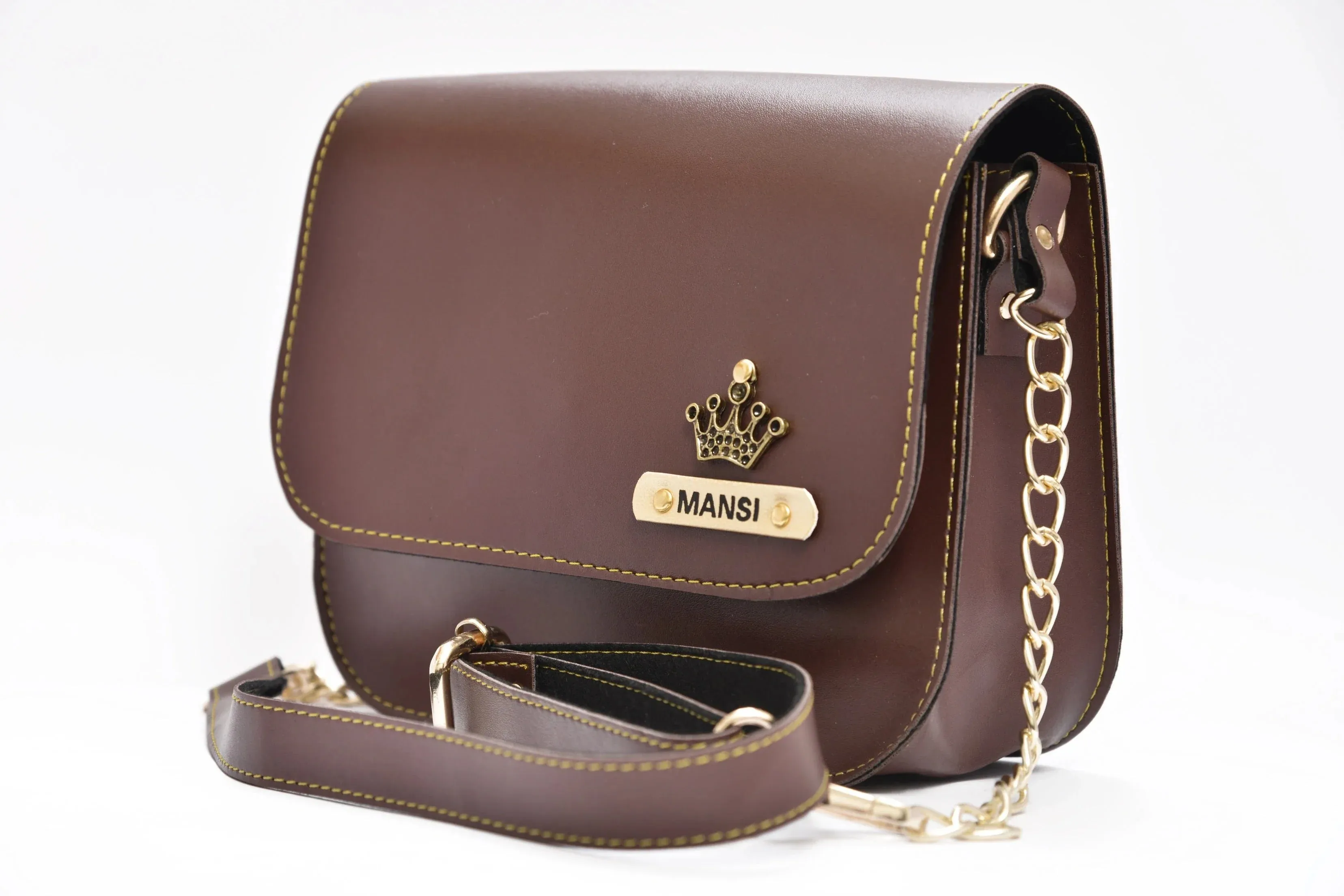 Personalized Couple's Combo : Chained Sling Bag ( Product 1 ) & Men's Wallet (Product 2)- Brown
