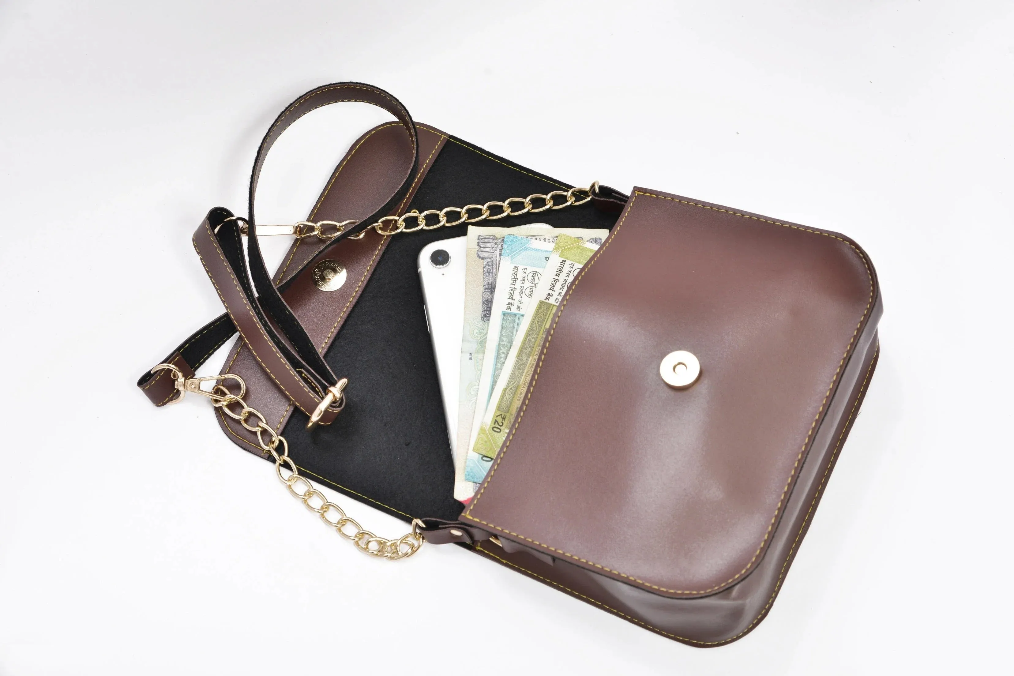 Personalized Couple's Combo : Chained Sling Bag ( Product 1 ) & Men's Wallet (Product 2)- Brown