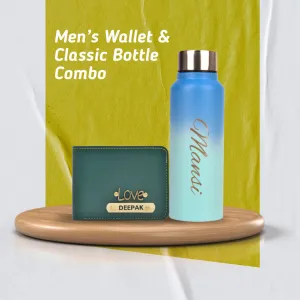Personalized Men's Combo Wallet & Multicolor Bottle - Green