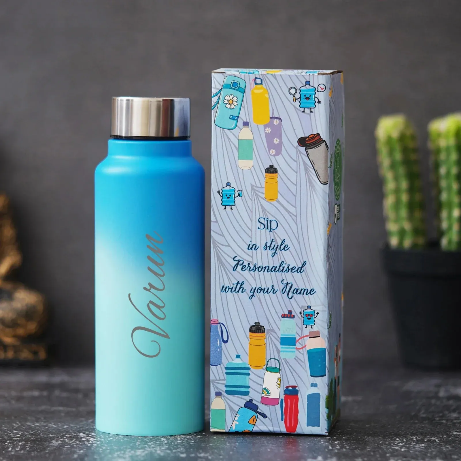 Personalized Men's Combo Wallet & Multicolor Bottle - Green