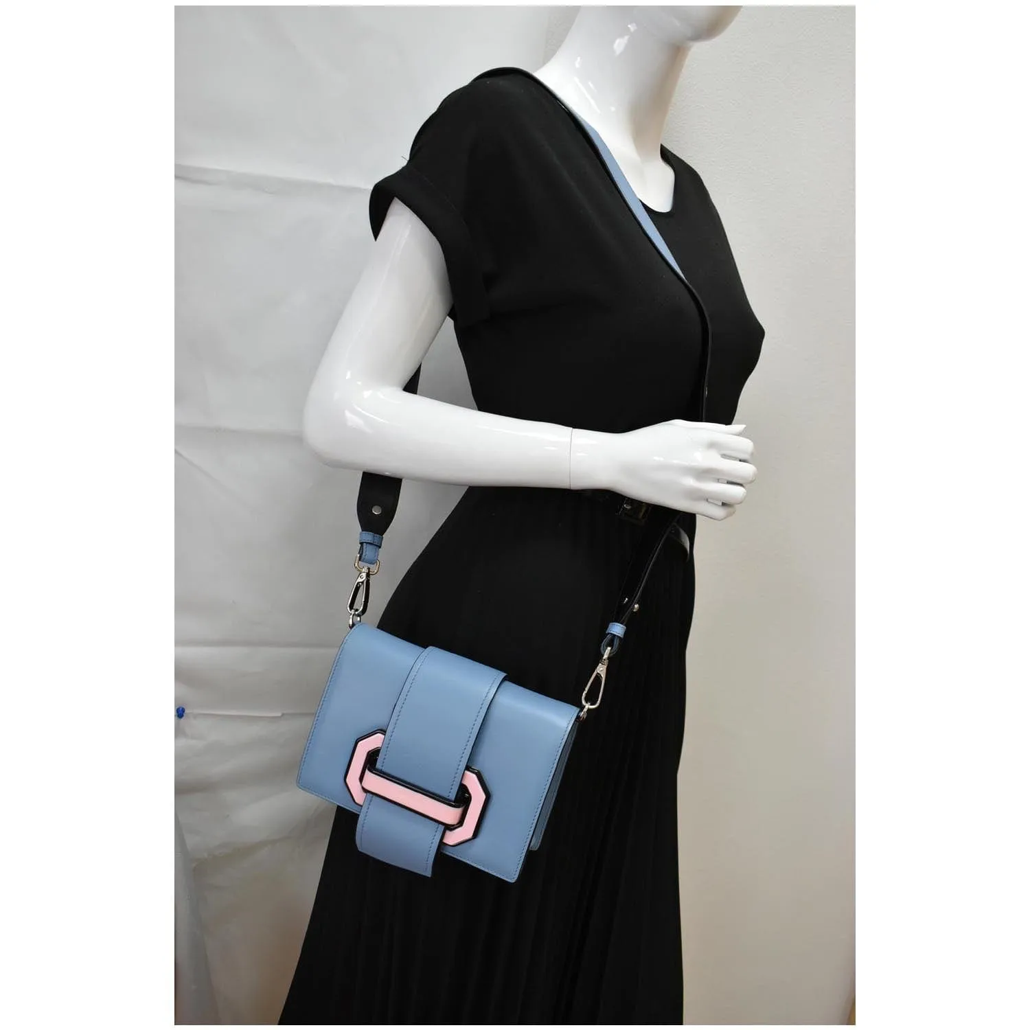 PRADA City Plex Ribbon Calfskin Shoulder Bag Blue/Pink