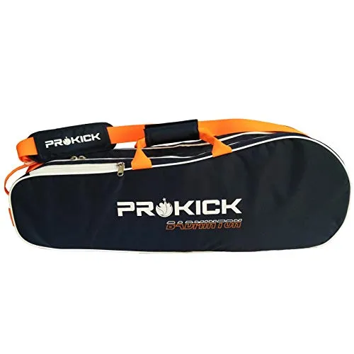 Prokick Neon Series 900D Polyester Nylon Badminton Kitbag with Double Zipper Compartments - Navy/Neon Orange