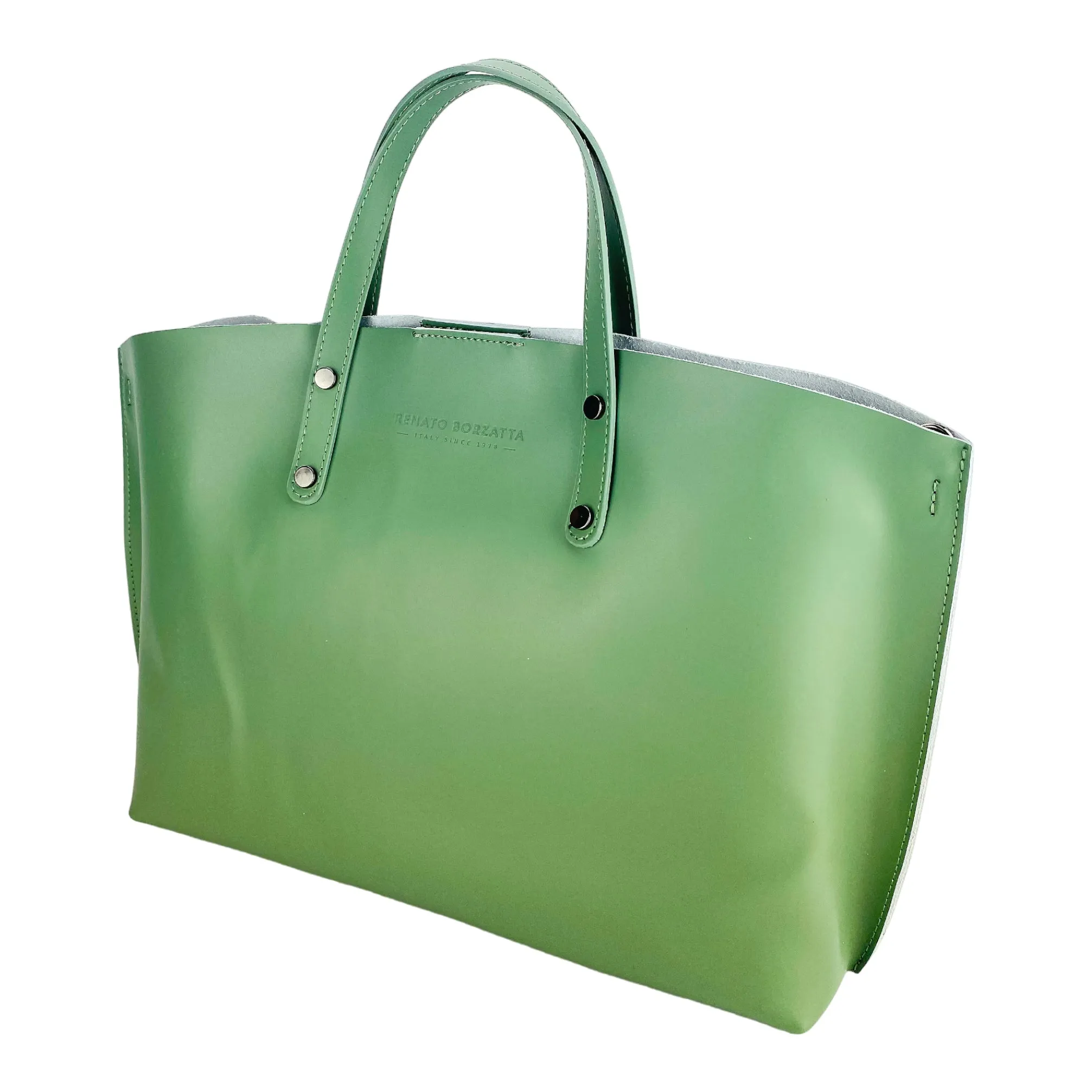 Renato Borzarra Large Leather Shoulder Tote Bag Mint Green