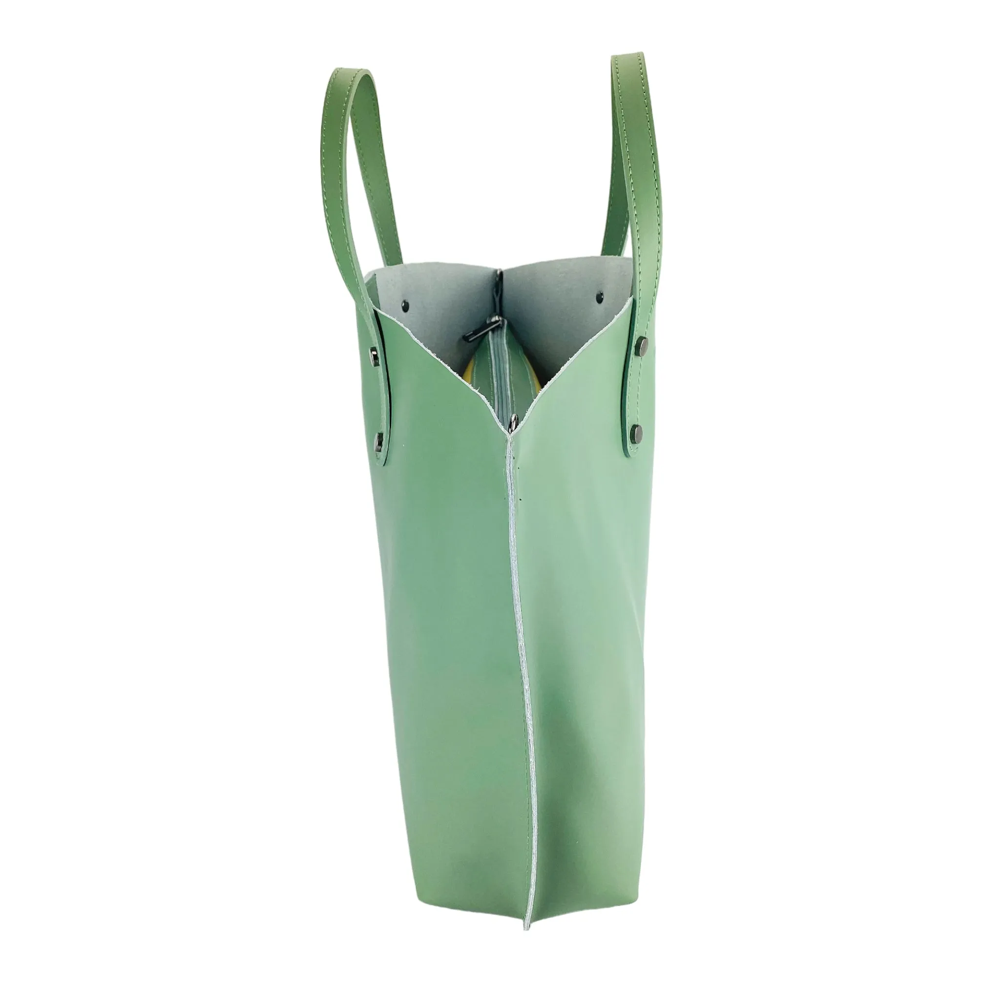 Renato Borzarra Large Leather Shoulder Tote Bag Mint Green